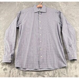 Eton Contemporary Fit Shirt Men's L 16 41 Blue Plaid Button-Up Dress Shirt